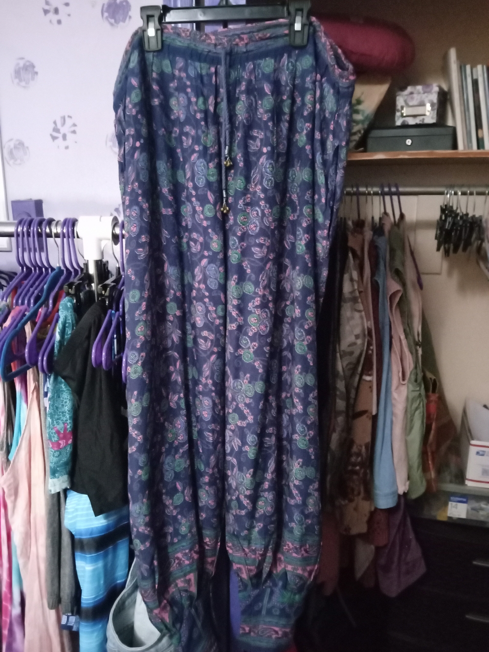 Classic Bohemian Fliral And Butterfly Pants With Buttons